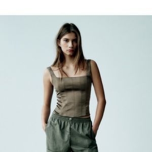 Zara Olive Green Square Neck Top